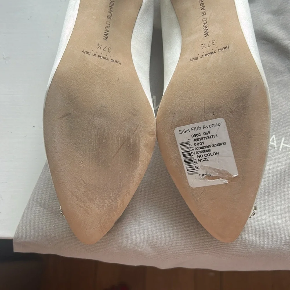 Manolo Blahnik White Satin Pump with Crystal Buckle